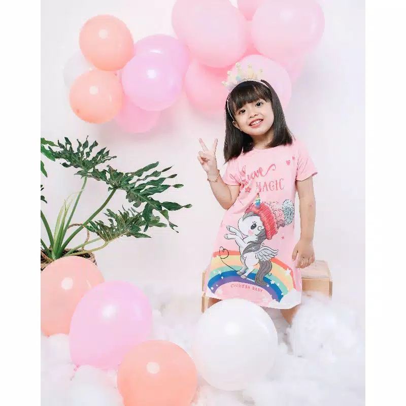 Daster Anak Dress Scuba Frozen Unicorn