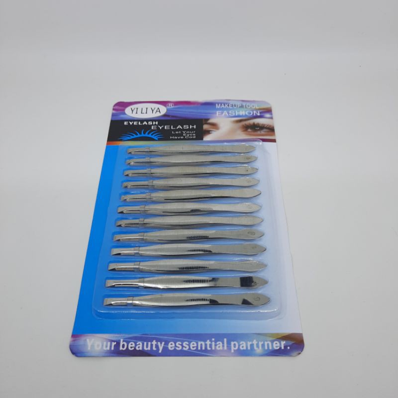 PINSET STAINLES ISI 12pcs PINSET KEMASAN MIKA GROSIR