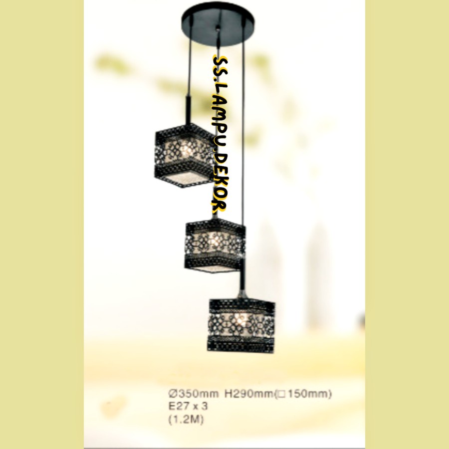 LAMPU GANTUNG KOTAK MINIMALIS 3 IN 1 HITAM MODERN HIAS RUANG TAMU