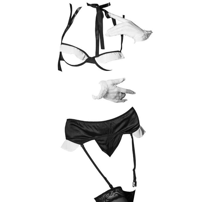 B336 - Bikini Bra Set Halterneck Hitam Bra Kawat Open Cup Stocking