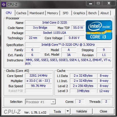 Processor Intel Core i3 3220 tray Socket 1155 Ivy Bridge