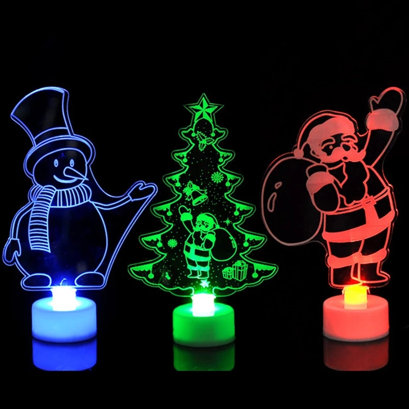 Lampu Malam Led Bentuk Kartun Pohon Natal Warna-Warni Bahan Akrilik Untuk Dekorasi Rumah