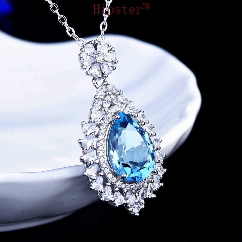 925 Silver Inlaid Natural Topaz Pendant Ins Jewelry Necklace for Women