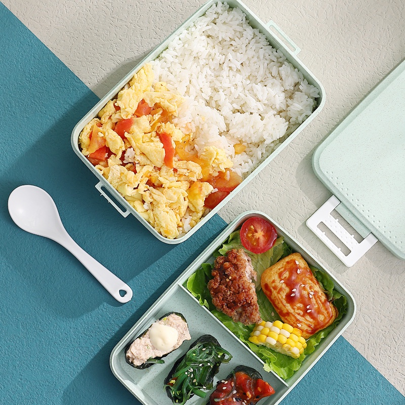 lunch box kotak makan 3 Warna PP Jerami Gandum tempat bekal makan 1000ML GRATIS SENDOK BPA Free