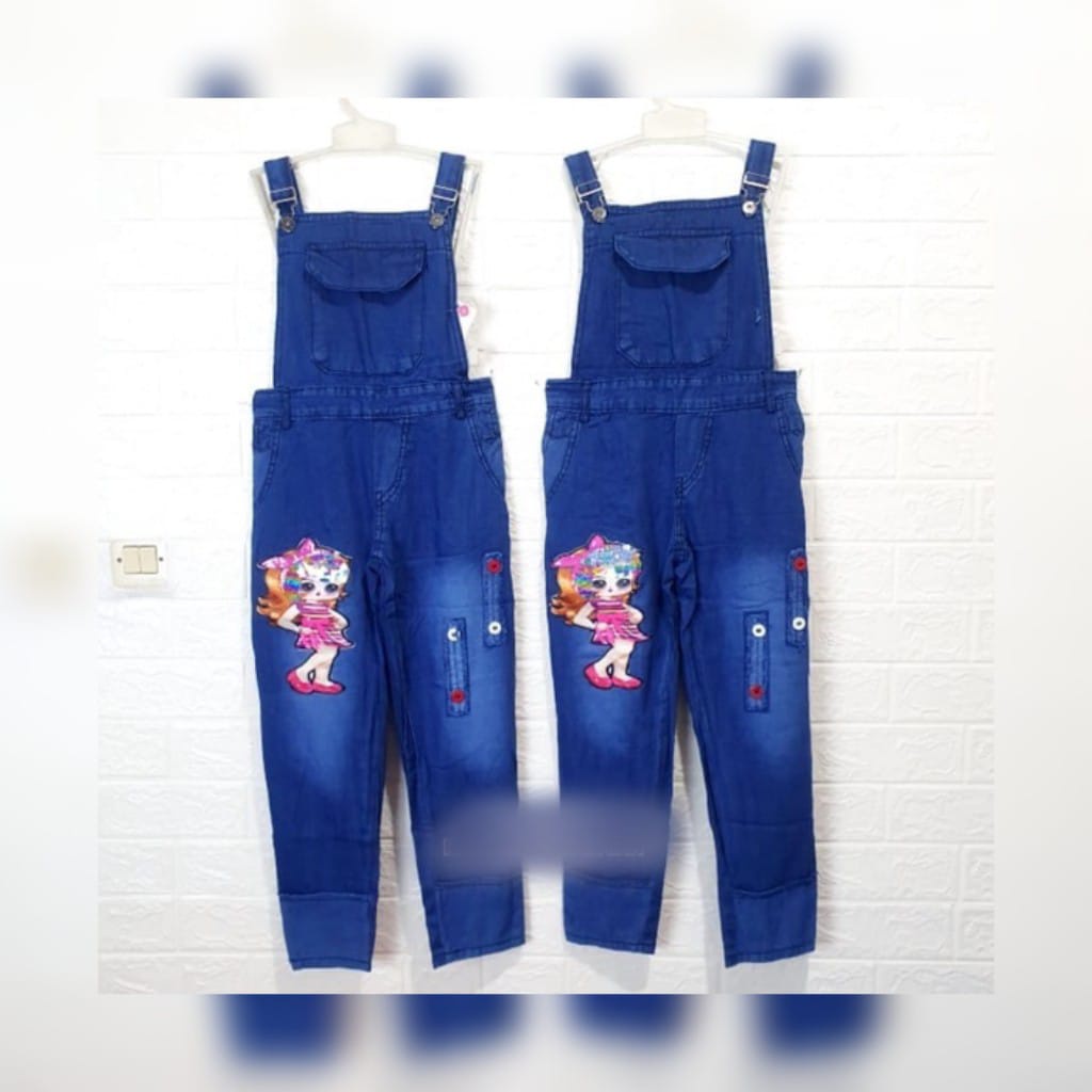 Celana Overall Jeans LED Panjang Anak Usia 5-13 Thn / Celana Kodok Jeans Anak Premium