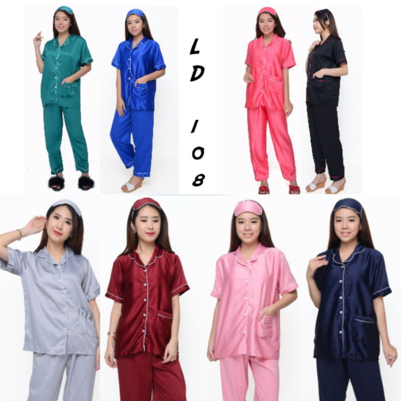 piyama satin cp lengan pendek celana panjang dewasa polos / pajamas silk baju tidur piama saten