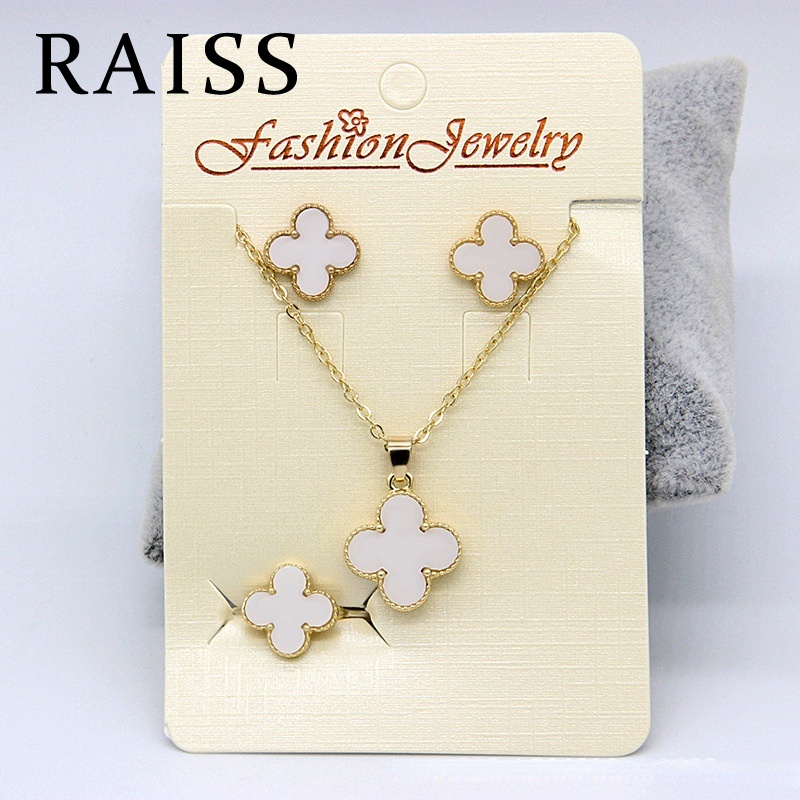 3pcs / Set Kalung Rantai Rose Gold 18K Dengan Liontin Daun Clover Untuk Wanita