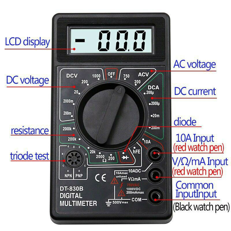 Multitester / avometer / Multimeter Digital DT830B + Baterai Siap Pakai