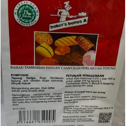 

Baker Bonus A| bread Improver| Pengembang Roti Bakers Bonus A 500gr