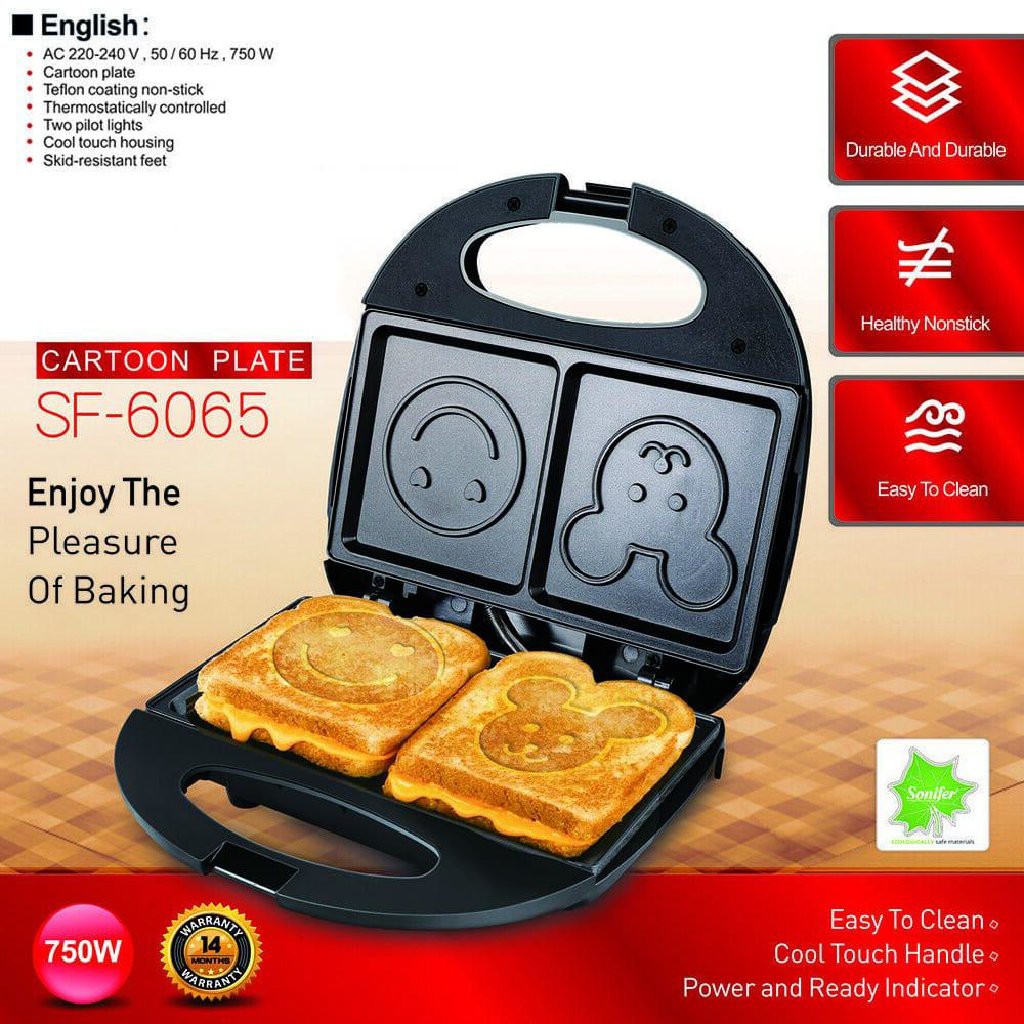 Sonifer SF-6065 Waffle Maker Cartoon Plate Sandwich Maker Elektrik