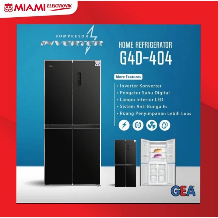 Kulkas Side By Side Gea G4D-404 / Kulkas Gea Inverter 4 Pintu Black