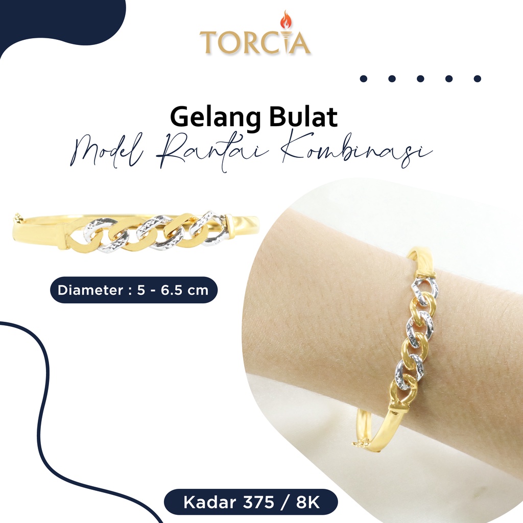 Gelang Bulat Emas Asli Model Rantai Kombinasi Kadar 375 Torcia