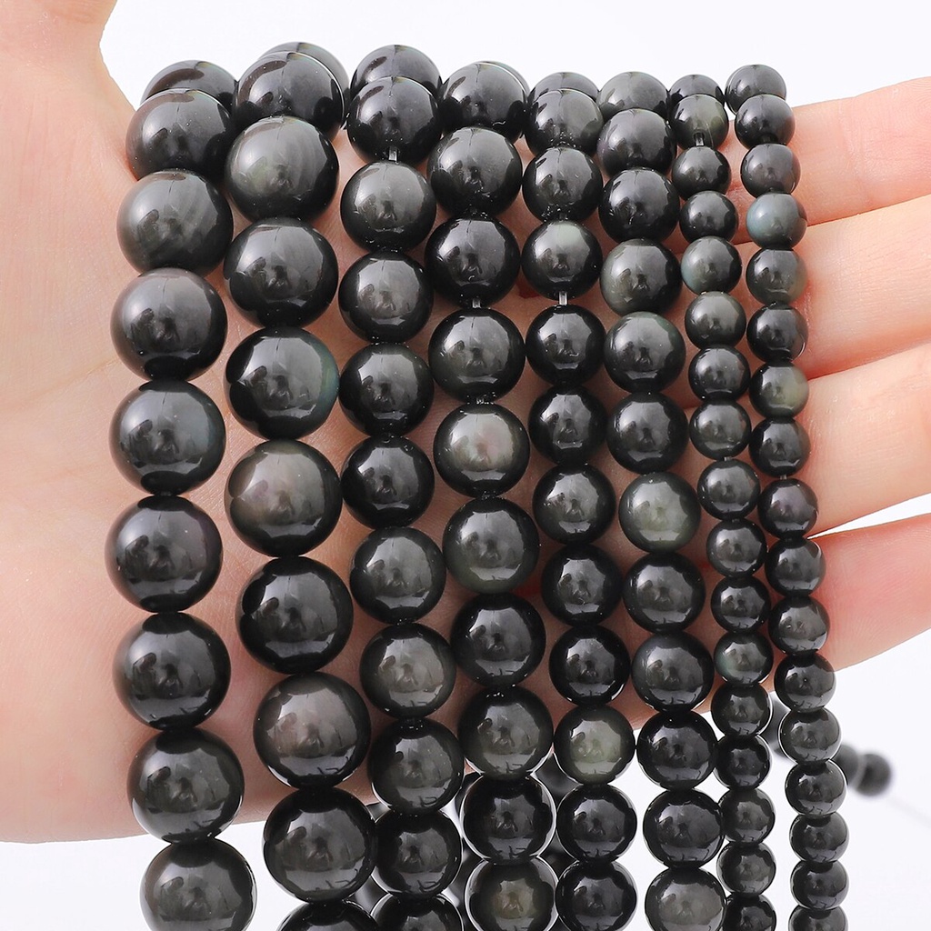 6 / 8 / 10 / 12mm Manik-Manik Batu Permata Obsidian Bulat Warna Pelangi Untuk Aksesoris Anting Kalung Gelang