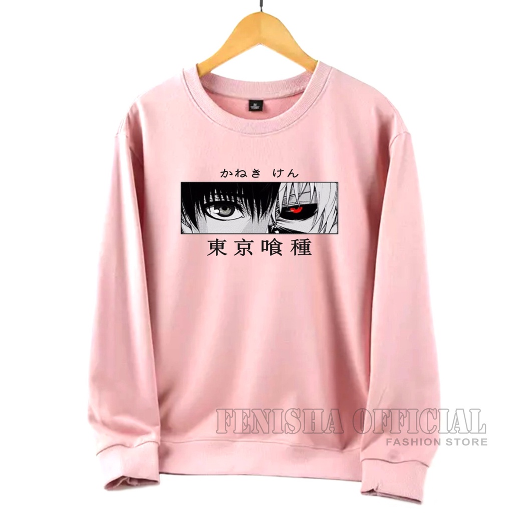 FenishaStore Sweater Basic Crewneck Wanita Anime Tokyo Ghoul Kaneki Ken Size M-L- XL-XXL Bisa Bayar Ditempat COD