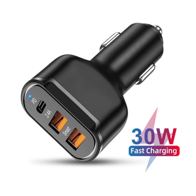 Charger Mobil PD + 2.4A Dual USB 30W PD