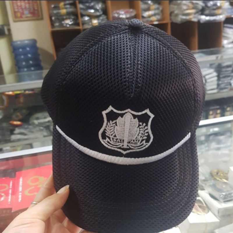 Topi Jaring Security cokelat list putih|Topi SECURITY HITAM list putih|Topi pria GADA PRATAMA