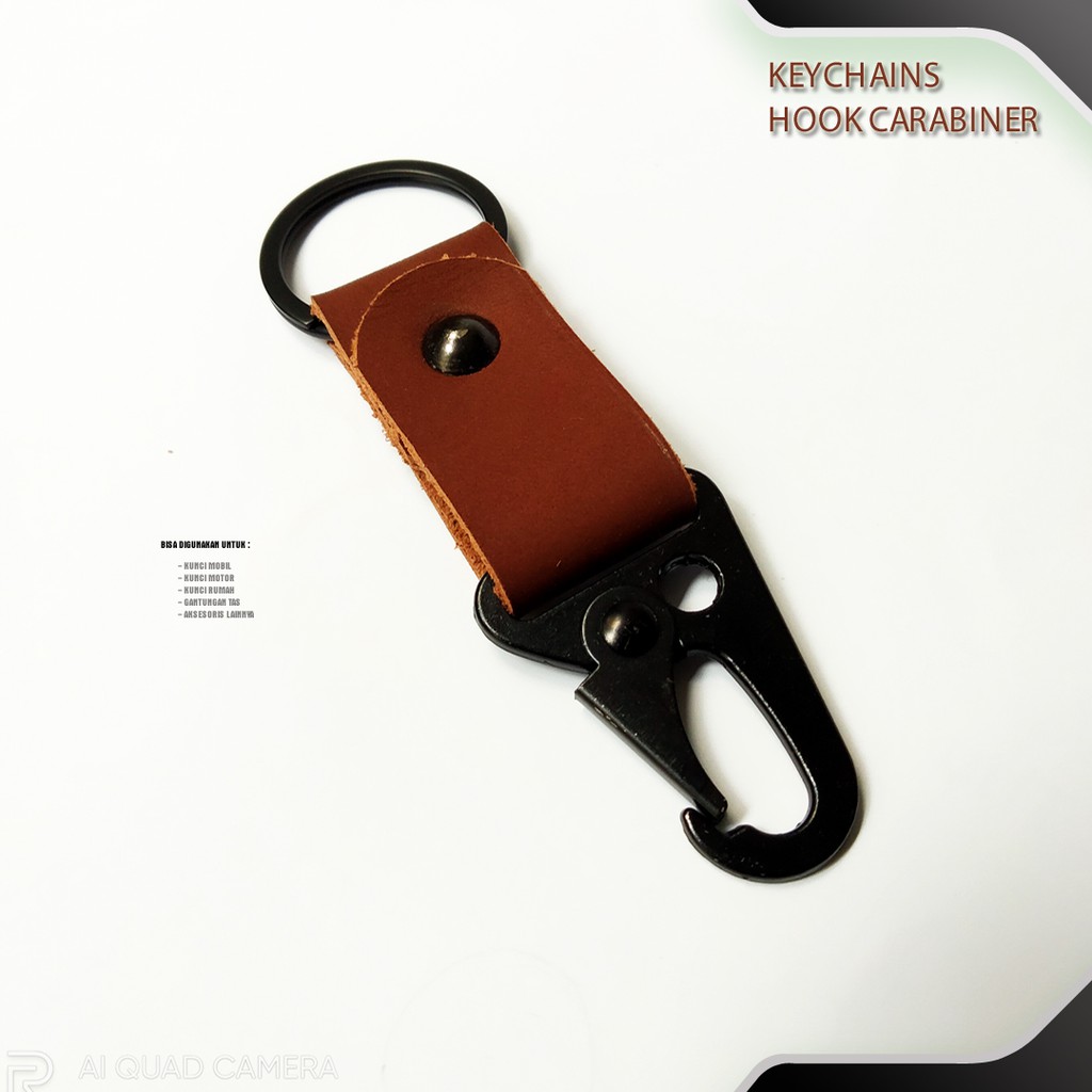 Gantungan Kunci Rumah Mobil Motor Carabiner | Key Chain Kulit Asli Hook