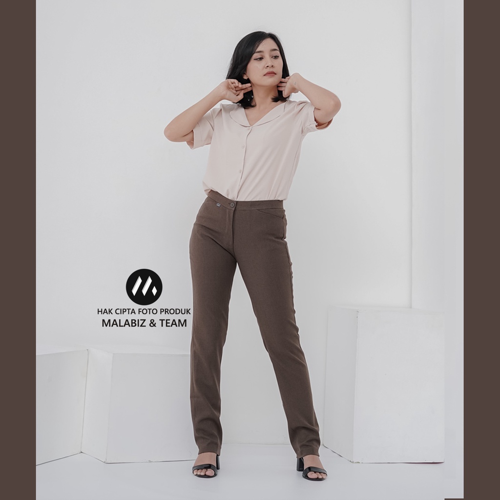 SHANNON COFFEE - Celana Kantor Wanita Slim Fit Bahan Stretch dan Tebal Celana Formal Wanita Celana Panjang wanita Hitam Celana Dasar Wanita Basic Standar Kerja Malabiz