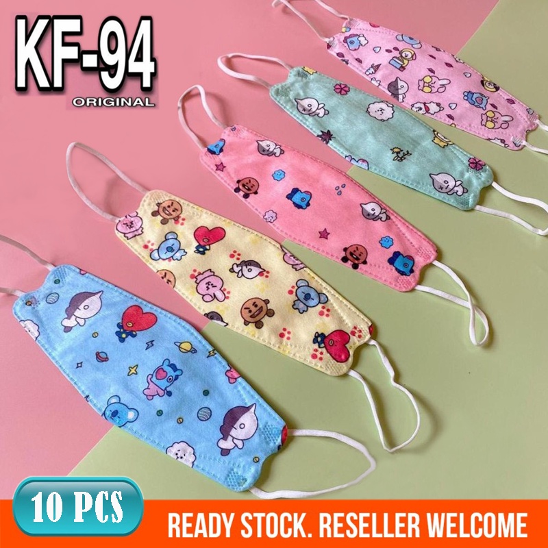 NEW Masker Anak KF94 Polos Earloop Disposable Masker kf 94 ANAK isi 20&amp;10 4ply Mix Warna Polos Masker Korea Masker Motif Bt21 bts