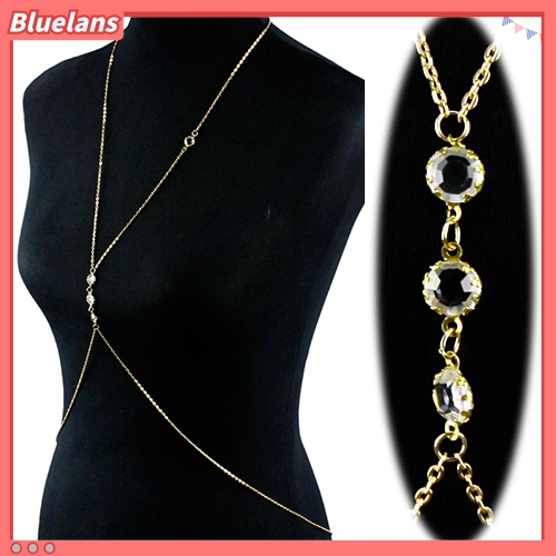 Bluelans Women Rhinestone Bikini Cross Body Link Crossover Necklace Belly Waist Slave Chain