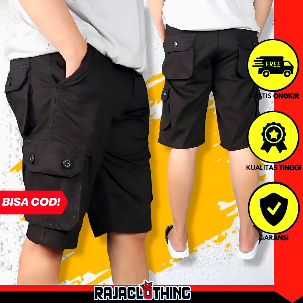 RCL - CELANA KARGO HITAM NAVY CREAM MOCCA ABU COKLAT PENDEK PRIA - CARGO PANTS PANJANG COWOK MURAH