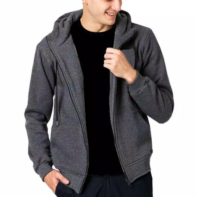 Zipper Hoodie Bahan Tebal Premium Cowok/Cewek ABU TUA size M L XL XXL-ABU TUA