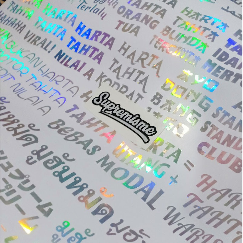 Stiker Hologram Custom Nama Tulisan Korea Premium Holographic (Langsung Jadi)