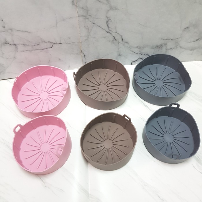 Round Silicone air fryer pot / airfryer tray tatakan panggang/ anti panas/bahan tebal/tatakan pangang