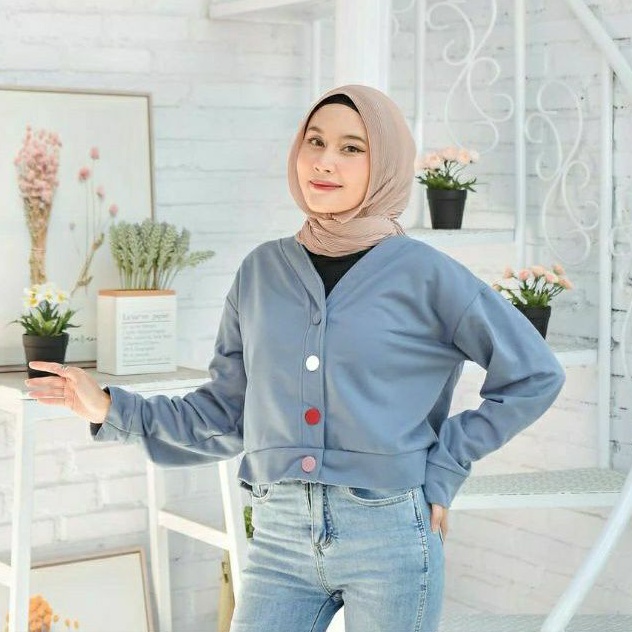 Vallina Outfit Atasan Top Wanita Bianka Crope Outer Sweater Blouse Korean Style Crop-Denim