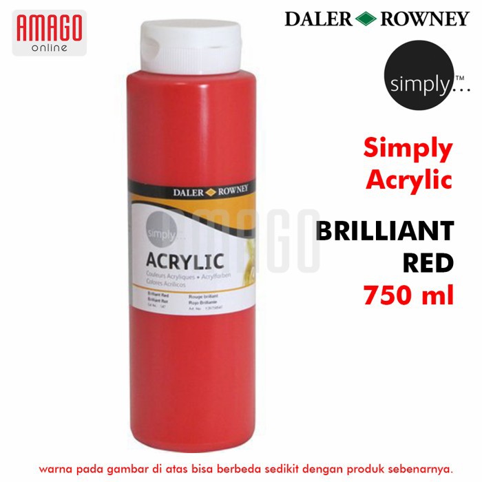 DALER-ROWNEY - SIMPLY ACRYLIC PAINT 750 ml - BRILLIANT RED - 126750547