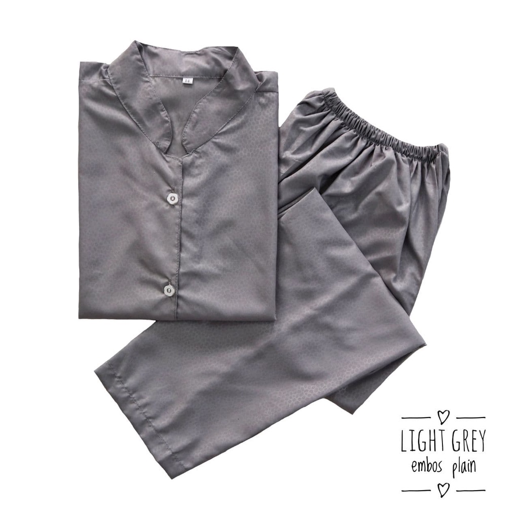 IZANY Piyama Anak Coway / Set Coway Size 14 SATIN APPLE banyak motif-EMBOS LIGHT GREY