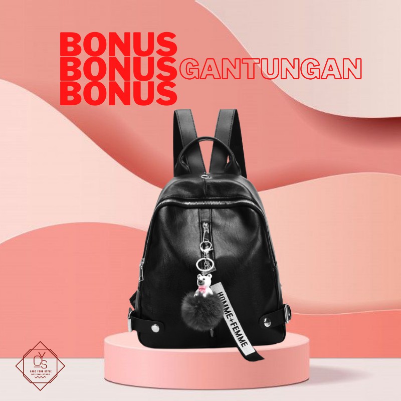 CYS Tas Ransel Mini Wanita Fashion Kulit PU Hitam Polos Kuliah Kerja Fashion Style Kasual T247