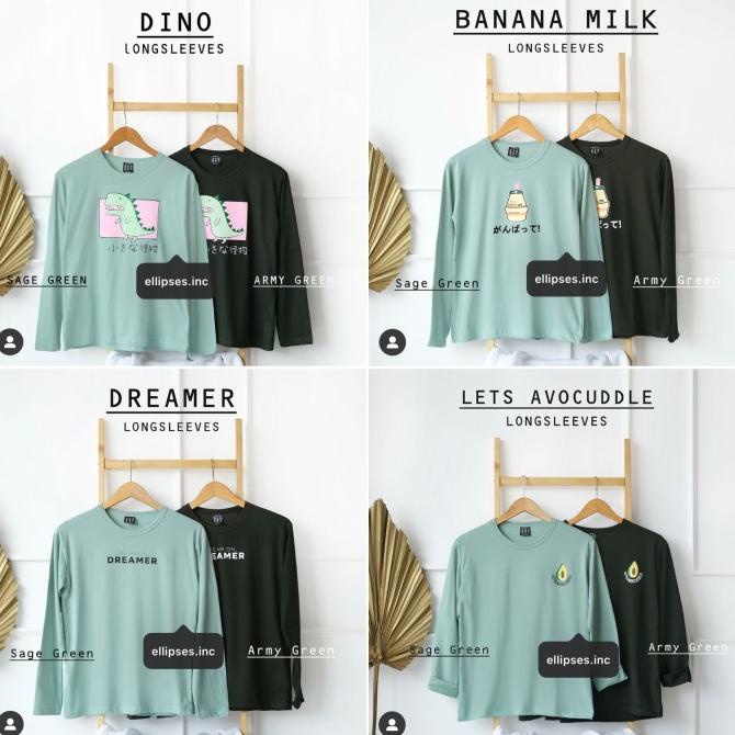 Ellipsesinc - Kaos Oversize Wanita Lengan Panjang Sage x Army - Dreamer,SAGE GREEN