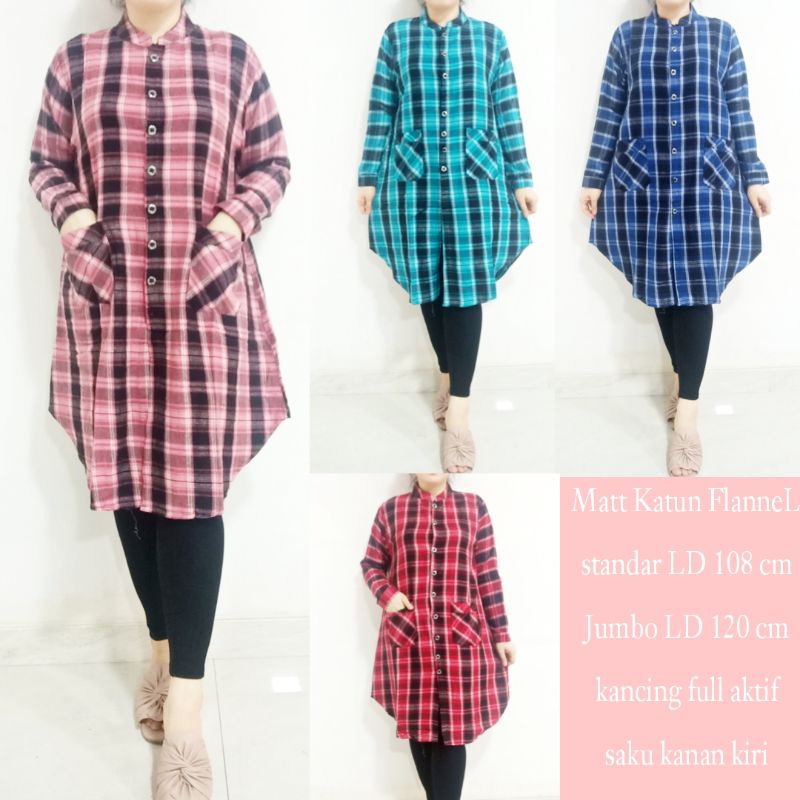 TUNIK WANITA KOTAK FLANEL PREMIUM STANDAR &amp;JUMBO