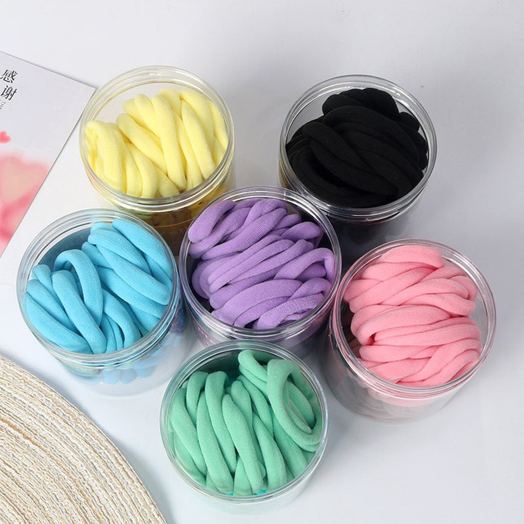 BRGUNIK 50pcs Ikat Rambut Ponytail Elastis Wanita Polos Kuncir Ala Korea Toples Plastik R612 R613