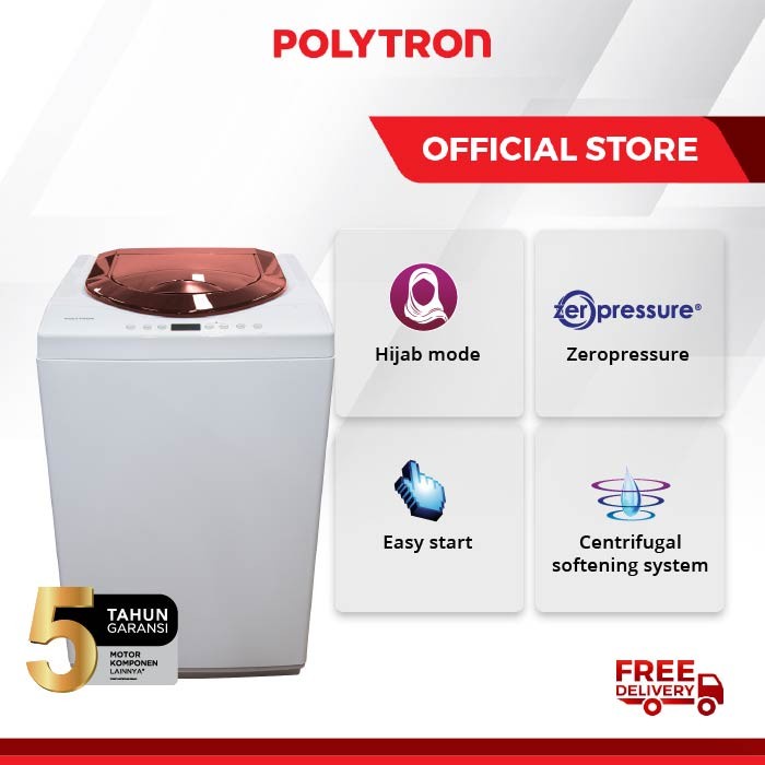 POLYTRON Mesin Cuci 1 Tabung Zeromatic Hijab 7.5 KG Top Loading PAW 75517 PROMO GARANSI