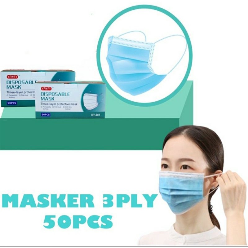 Disposable mask , Masker 3ply isi 50 pcs sekali pakai