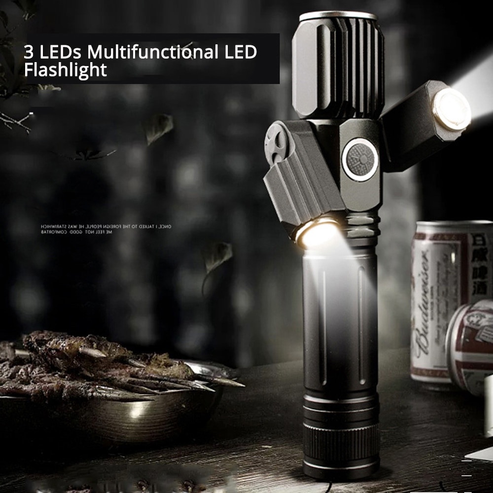 TaffLED Senter LED Rotating Zoom Cree XM-L T6 + 2 x XPE 15000 Lumens