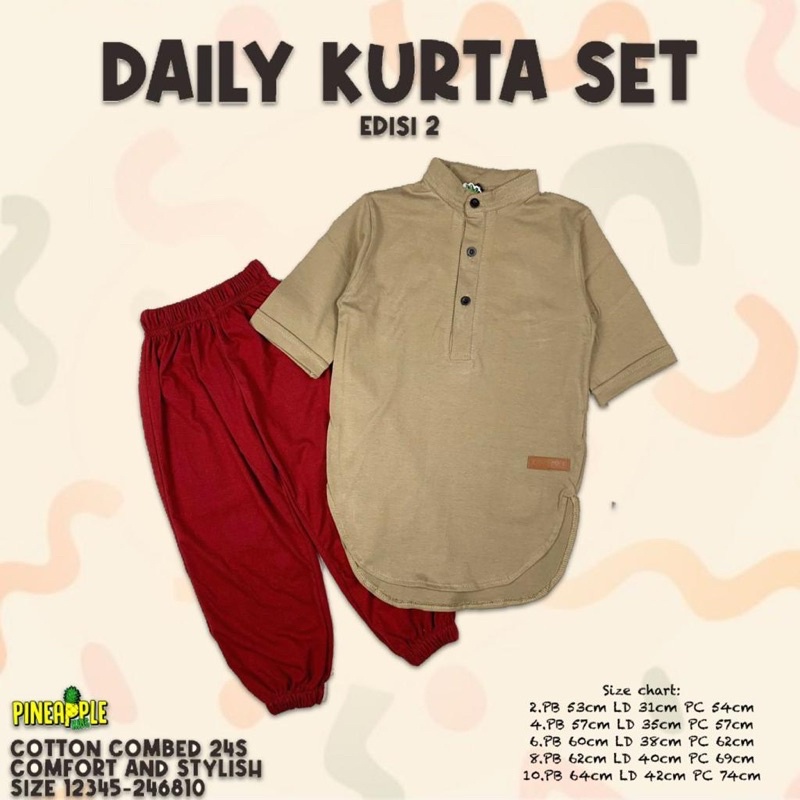 Daily Kurta Set ED.2  Pineapple Original Koko Anak Super Premium Best Seller