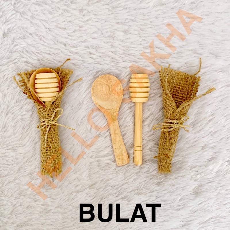 HONEY DIPPER SET BAHAN KAYU PINUS &amp; JATI TANPA PLITUR / SENDOK MADU / ADUKAN JATI FINISHING BEESWAX