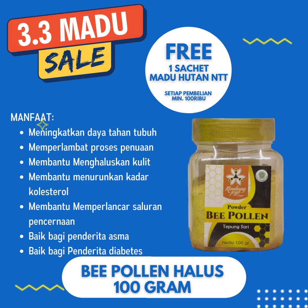 

Madu Kembang Joyo - Raw Bee Pollen Halus 100gram - Natures Super Food - Bunga Hutan