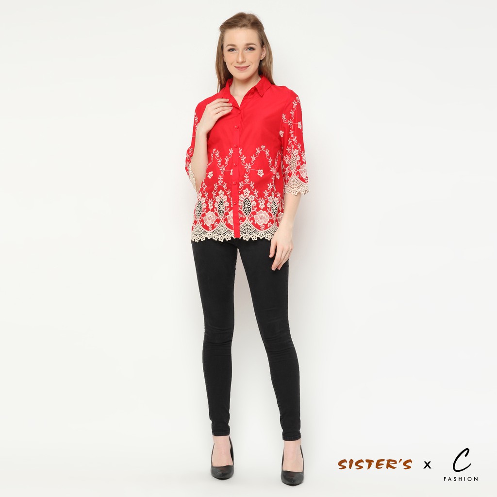 

Golden Floral Top - Merah