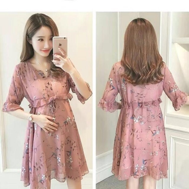 Baju Hamil Dress Hamil Bumil Modis Cantik Pergi Bunga Ibu Hamil Casual Import Salem Shopee Indonesia