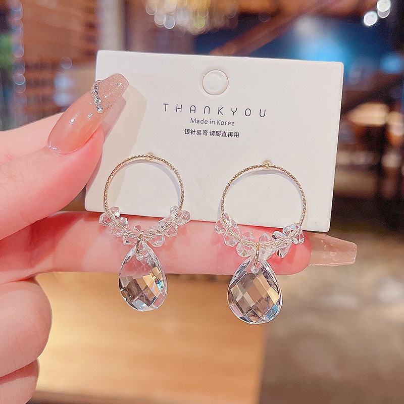 Anting Tusuk Gantung Desain Geometri Hias Kristal Untuk Wanita