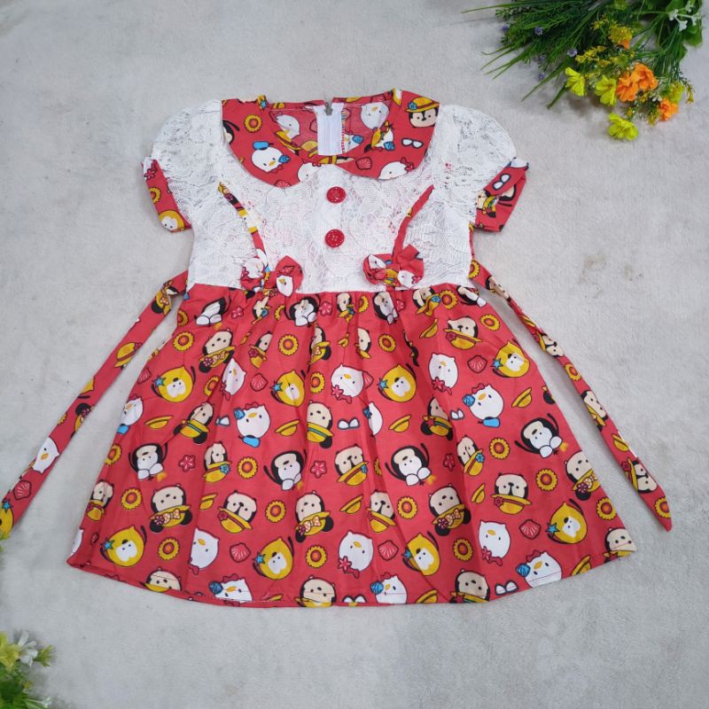 Dress anak 1 2 tahun gaun anak brokat baju anak cewek tsum tsum (dress haruka kartun )