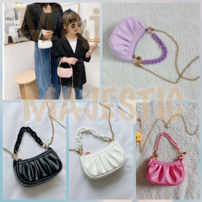 Tas Anak Perempuan Girly Bag Korean Style dengan Rantai Acrylic, Bahan Berkualitas dan Warna Pink Pu
