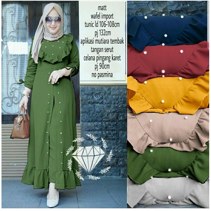 SPESIAL ATASAN PAKAIAN WANITA MUSLIM GAUN SETELAN Baju Setelan wanita mirabel waffle 2in1 army stela
