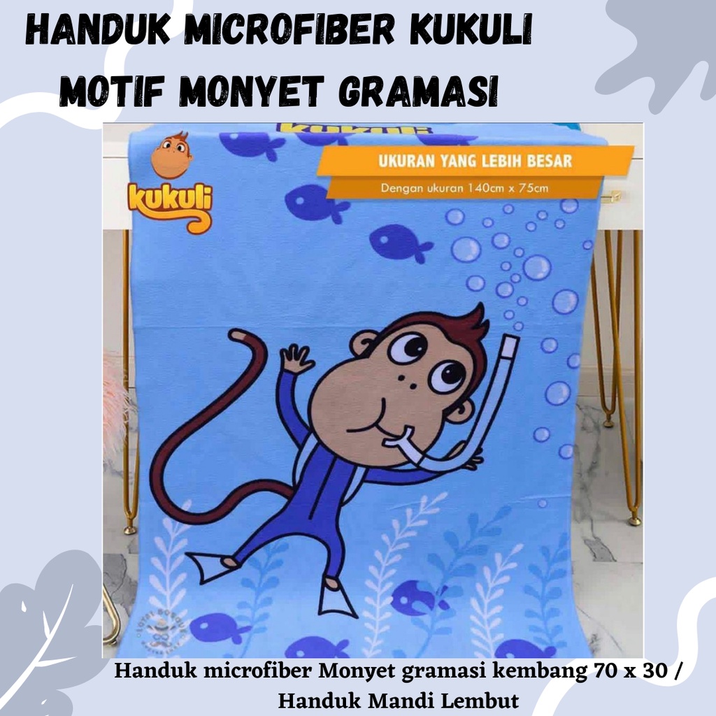 Terlariss!! Handuk Microfiber Kukuli Motif Monyet Gramasi 30X70 / Handuk Mandi Lembut