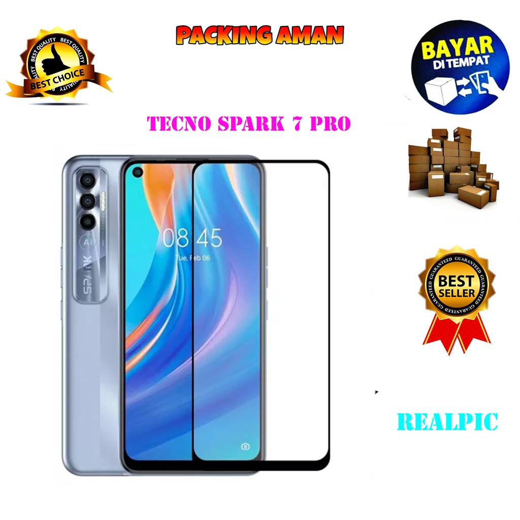 Tempered Glass Tecno Spark 7 Pro Full Cover / Full Screen Protector Anti Gores