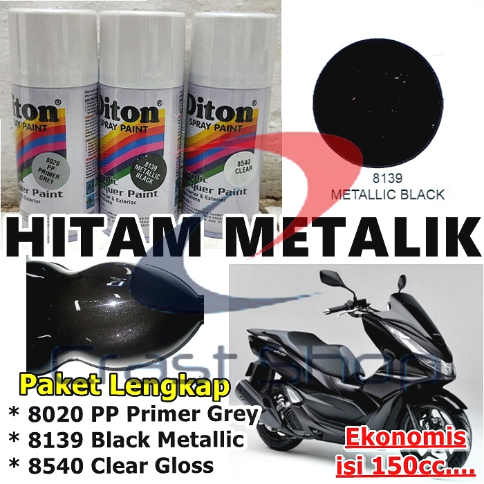Paket Lengkap Ekonomis Cat Pilox Diton 8139 Black Metallic 150cc Hitam Metalik Motor Mobil Sepeda